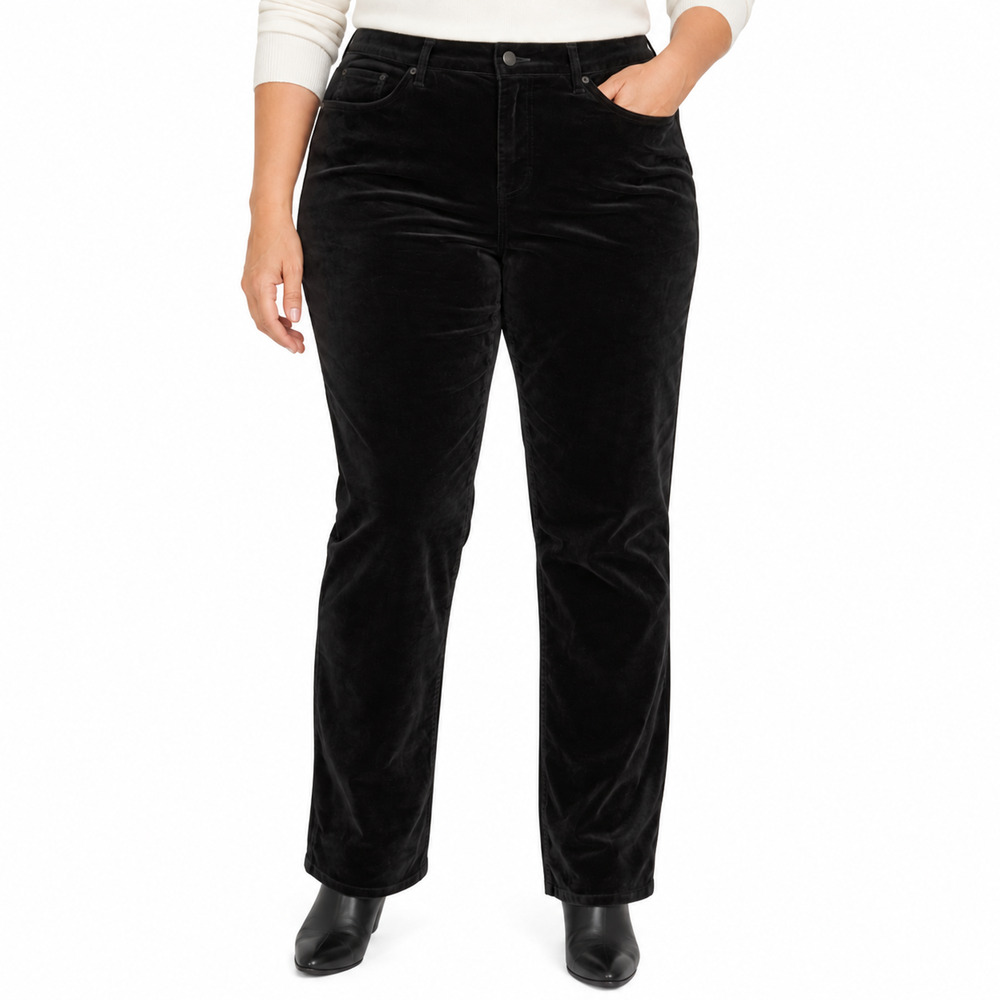 NYDJ Not Your Daughters Jeans Marilyn Straight Black Velvet 5 Pocket Pants sz 16